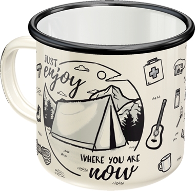 Emaille-Becher Nostalgic Art Retro "Outdoor & Activities -Enjoy Where You Are Now" (360ml)